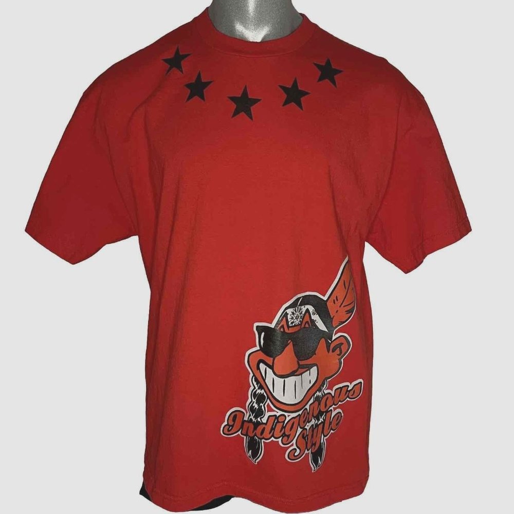 Vtg T-shirt Red Indigenous Style 24 Seven Skin Care Gear Native American Brand